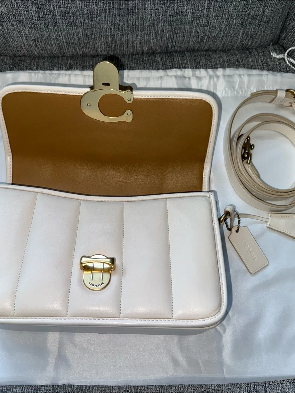 Coach Quilted Leather Shoulder Bag in Chalk with Signature 'C' Lock C7725